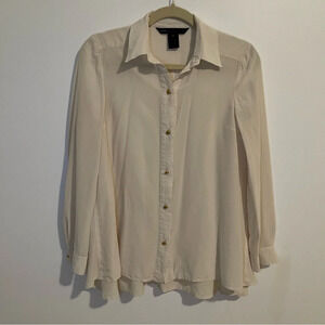 MARC BY MARC JACOBS 100% Ivory Silk Top Long Sleeve gold Button Down free fit 2